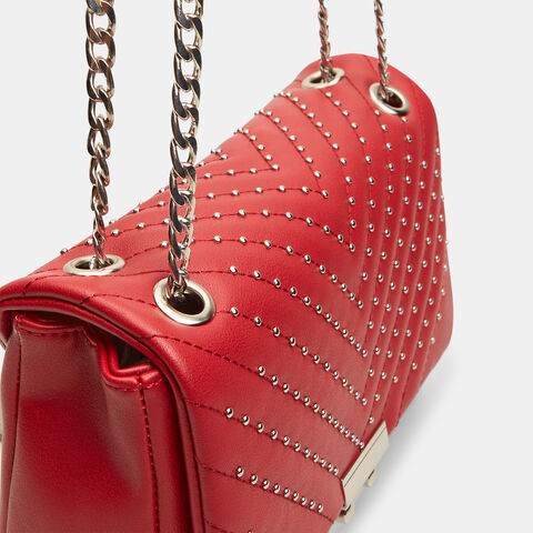 Bolso con tachuelas y correa de cadena, Rojo Bolso con tachuelas y correa de cadena, Rojo